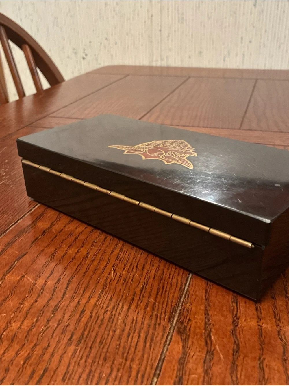 Couroc Of Monterey Jewelry Trinket Box Black Wood Inlaid Eagle Vintage
